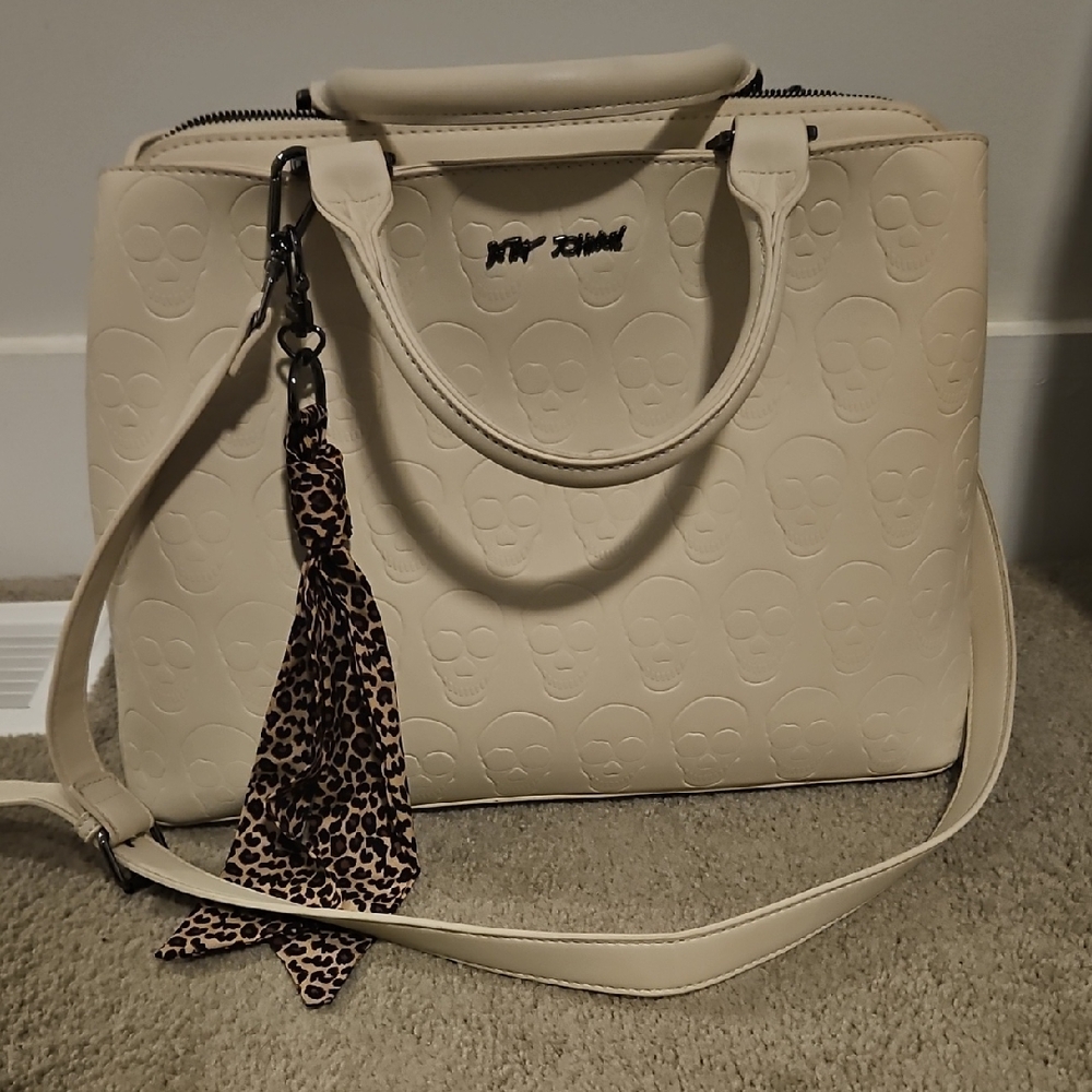 Cream Skull Embossed Handbag